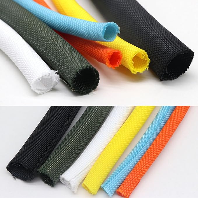 3/4 inch Split Braided Cable Management Sleeve for USB Cable Power Cord Audio Video Cable, High-Temperature Automotive Harness Wire Loom Cord Protector from Cat Dog Chewing (Yellow, 10FT)