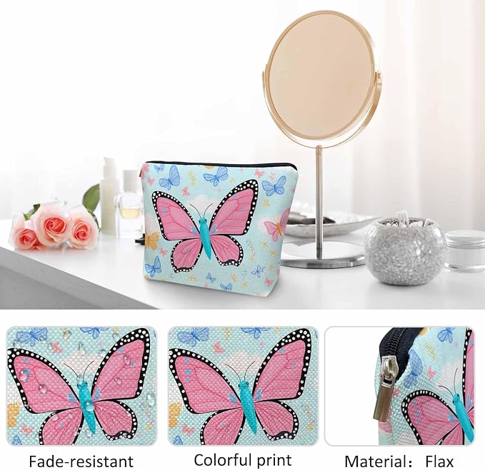 Makeup Bag For Purse Butterfly, Colorful Butterflies Garden Butterfly Cosmetic Bags For Women With Zipper Travel Toiletry Pouch Makeup Bags Makeup Organizers Purse For Toiletries Cosmetics