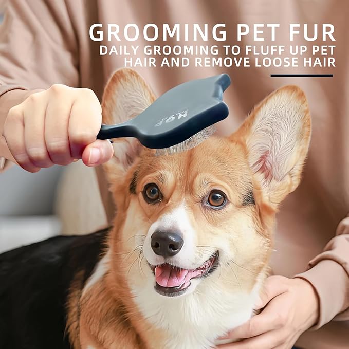 HOP Cat Head Slicker Brush for Dogs Long Pin Dog Slicker Brush for Shedding Dog Dematting Comb Pet Grooming Tool for Long Haired Dogs and Cats Remove Loose Hair Mats Knots Tangles
