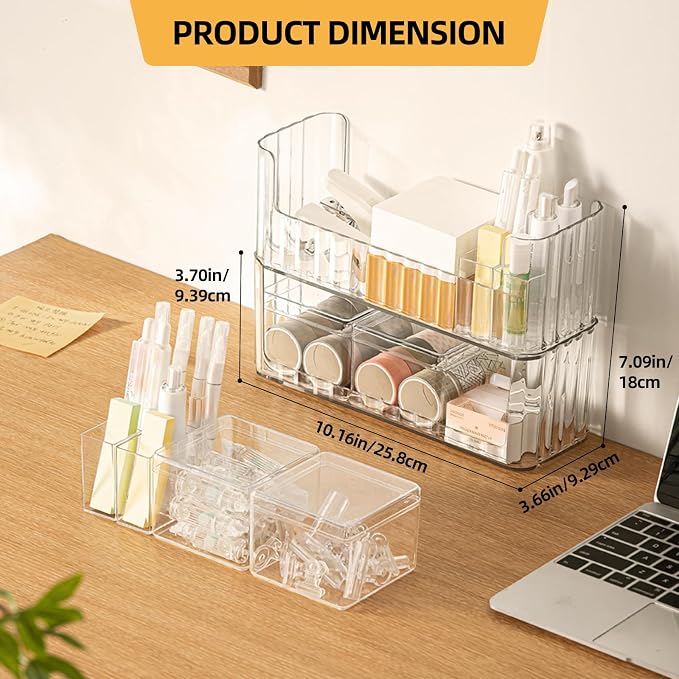 PAVSTINE 2-Tier Stackable Medicine Cabinet Organizer, Narrow Bathroom Makeup Organizer with Lipstick Holders & Cotton Swab Cases, Clear Countertop Shelf for Mirror Cabinet and Vanity