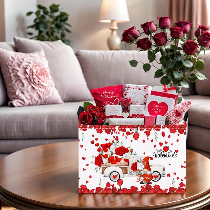 Cute Large Valentine's Day Gift Basket Empty Heart Decor Storage Bin for Kid Baby Room Décor (White Truck Roses)