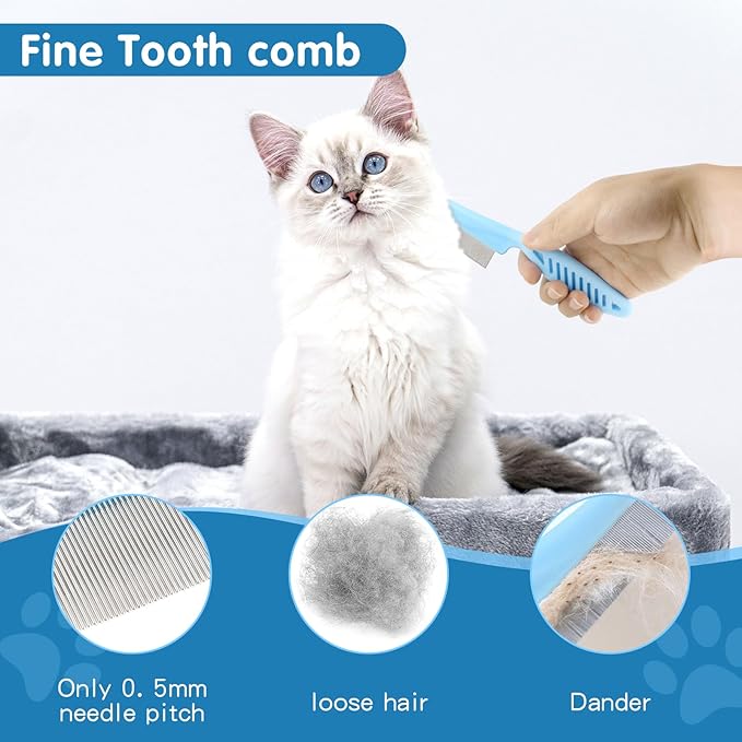 Dog Brush Dog Grooming Kit 6PCS Dog Brush for Shedding-Dog Grooming Brushes, Dematting Comb for Dogs, Cat Nail Clipper with Nail File, Flea Comb, Dogs Bath Brush (Blue)