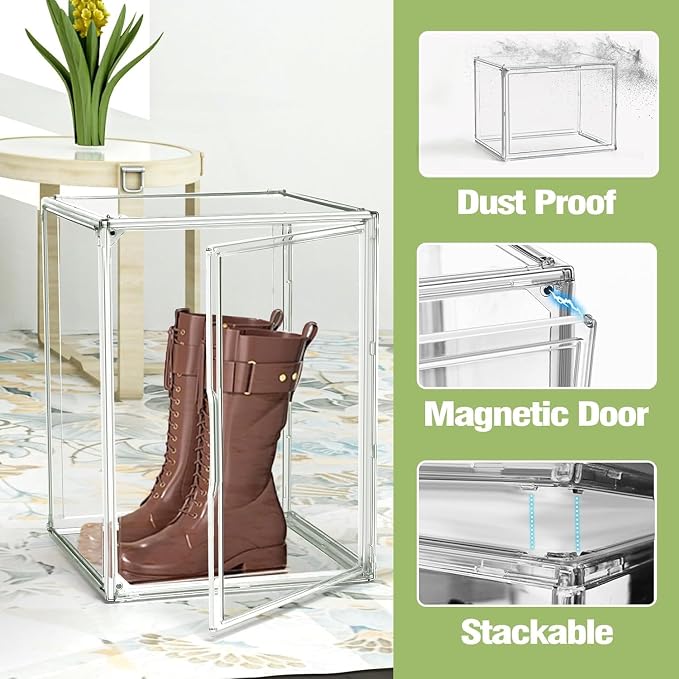 5 Pack Extra Large Clear Storage Box for Cowboy Boots,Helmets,Large Handbag | For western style boots, motorcycle helmets, handbags, collectibles & seasonal storage while keeping everything organized