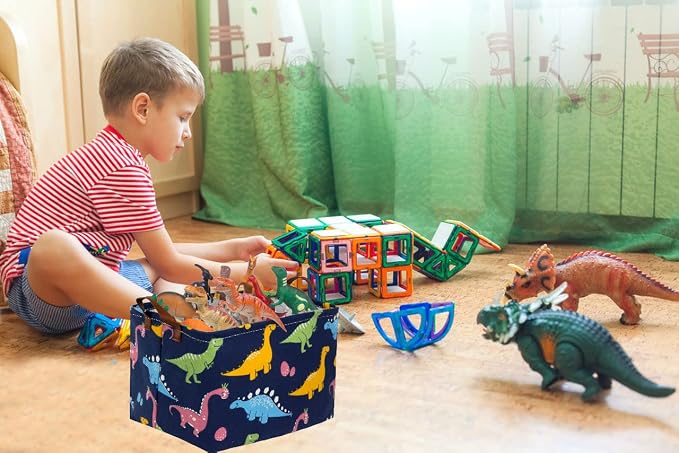 Essme Dinosaur Basket,Dinosaur Storage Baskets for Boys, Dinosaur Baskets for Boys with Handle Dinosaur Baskets for Dinosaur Room Decor, Clothes,Books.(Navy Blue dinosaurs)