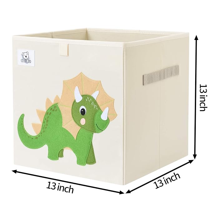 13 Inch Animal Cube Storage Bins, Foldable Fabric Kids Toy Box & Toy Chest | Kids Storage Cubes, Toy Storage Organizer Basket for Toddlers, Boys and Girls, Playroom and Nursery (Triceratops)
