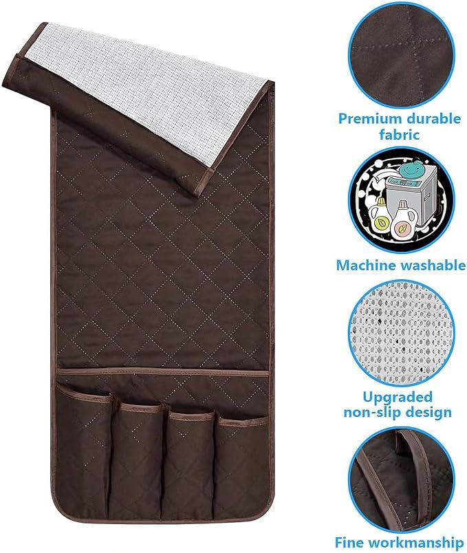 Armchair Caddy for Recliner, Non Slip Sofa Arm Organizer, Coffee | 5-Pocket Recliner Armrest Organizer, Couch Side Storage Holder for Remotes, Cell Phone, Magazines & Tablets, Machine Washable