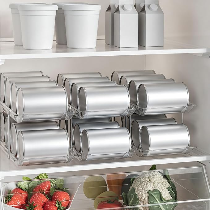 Can Organizer Rack, Double | Clear PET Kitchen Storage Shelf with Tiered Open-Front Access, Vertical Cabinet Countertop Use