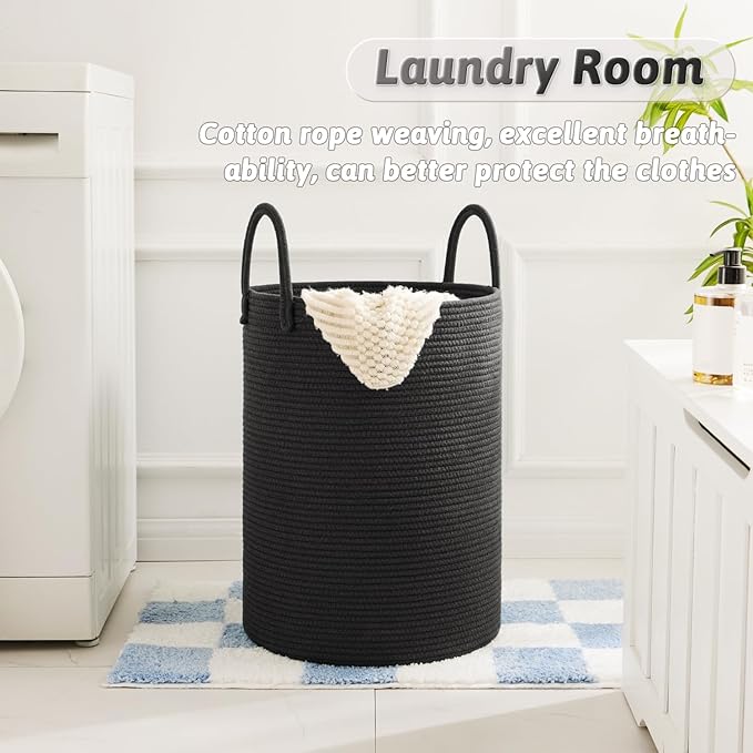 Artfeel Laundry Basket,Woven Cotton Rope Laundry Hamper,100L for Decorative Storage of Dirty Clothes,Toys and Blankets in Bathroom,Baby Room and Living Room