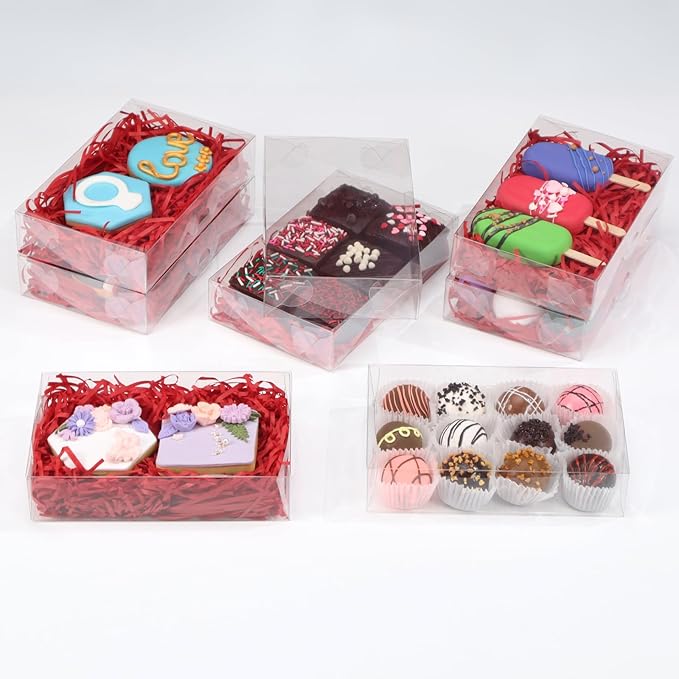 RomanticBaking 15PCS 7x4.3x1.5 Inch Clear Treat Boxes for Party Favor | Clear Bakery Boxes for Cakesickle,Truffle, Bomb Dount ,Cake, Chocolate Covered Ore &Gifts