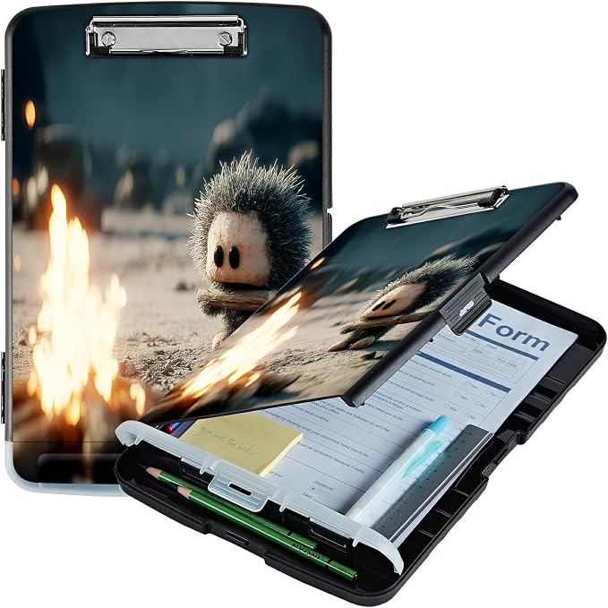 A4 Clipboard with Storage Pen Holder, Clipboards Organizer Nursing Clipboard Foldable File Folder Plastic Clipboard Folio Clip Board for Office Work Classroom Doctor, Flame Pet
