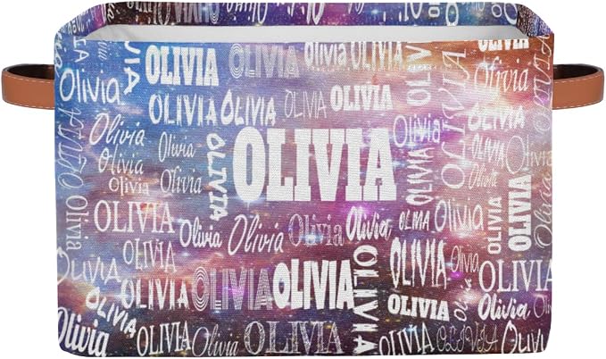 Custom Name Storage Basket for Clothes, Books, Purple Galaxy Universe | Organizing Boys Girls Pets Toys Closet Shelf Clothes Books