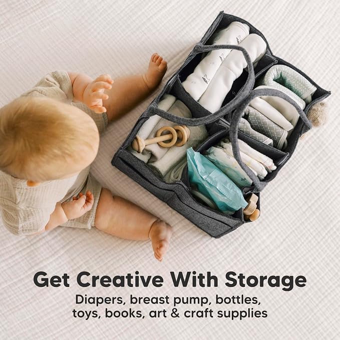 KeaBabies Baby Diaper Caddy Organizer with Handle, Portable (Mystic Gray) | Baby Car Organizers and Storage for Nursery, Changing Table, Large Shower Gift Basket for New Mom Gifts & Boy Girl Registry
