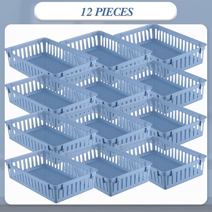 Wenqik Set of 12 Small Plastic Baskets for Organizing, Haze Blue