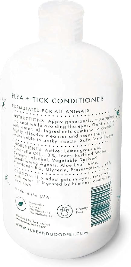 Pure + Good - Shampoo and Conditioner Set, Formulated for All Pets, Gentle and Cleansing, Made in The USA, Cruelty Free, 16 fl oz (Flea + Tick)
