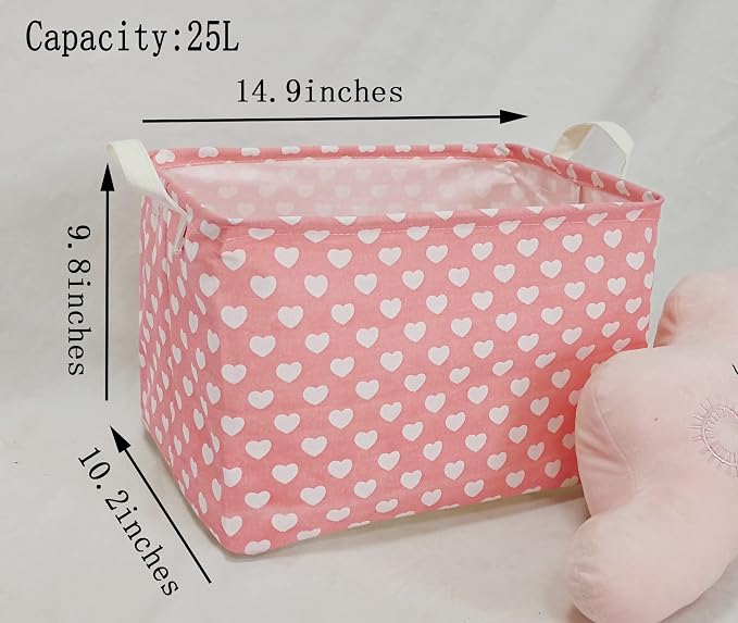 MAIZMZ Girls Storage Basket Pink Valentine's Day Gifts Basket Waterproof Organizer Nursery Bins Toy Box for Organizing Home/Dorm/Kitchen/Pet/Office/Closet/Shelf/Room Decor