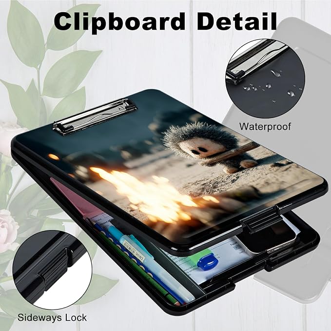 Heavy Duty Storage Clipboard, Slim Nursing Clipboard with Internal Pen Case, Portable File Organizer Case for A4 Letter Size Paper Office Medical Professionals, Flame Pet