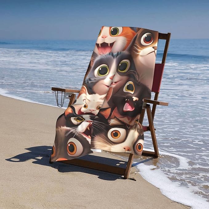 Cute Cat Beach Towel Microfiber Sand Free Colorful Kitty Towels for Adult Kids Quick Dry Ultra Absorbent Super Soft Pool Travel Swim Bath Shower Towel Gifts 52” x 32”