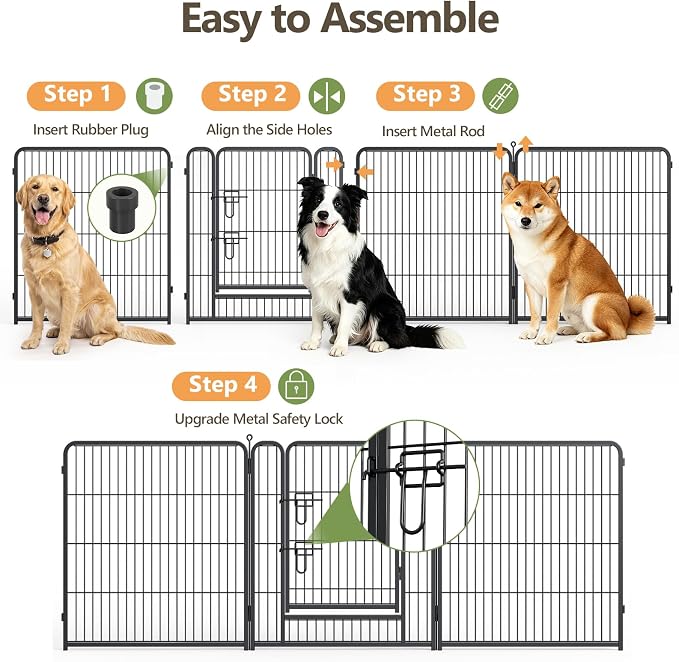 Metal Dog Playpen - 32" Height 8 Panels Foldable Exercise Pen for Dogs Indoor/Outdoor Pen with Door for Pet Animals Portable Pet Playpen Polygon Dog Enclosure (Black)