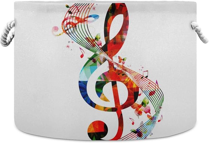 visesunny Storage Basket Colorful Music Notes Nursery Hamper Canvas Fabric Toy Storage Organizer Bin Storage Box Laundry Basket for Kid Rooms,Playroom,Shelves,Toy Basket