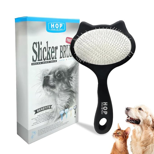 HOP Cat Head Slicker Brush for Dogs Long Pin Dog Slicker Brush for Shedding Dog Dematting Comb Pet Grooming Tool for Long Haired Dogs and Cats Remove Loose Hair Mats Knots Tangles