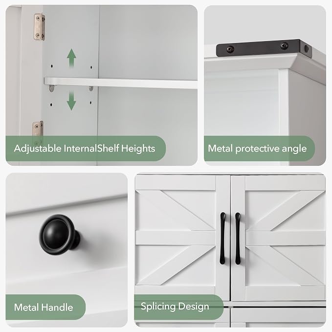 Bathroom Wall Cabinet with Motion LED Light, 23 x 25 Inch, White | Farmhouse over-toilet medicine cabinet with safety drawers, 9-inch depth, and a water-resistant white finish.