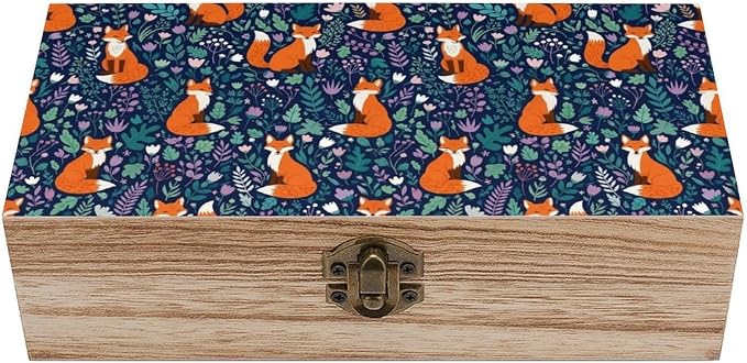 Wooden Keepsake Memory Box with Lid, Gift Organizer Case, Fox Decorative | Jewelry Storage Container, Birthday Party Favor Decor, 9.2x5.5x3.9 Inch