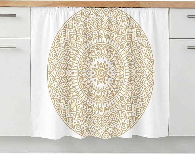 Beige Boho Cabinet Curtain 28"Wx35"L,Dustproof Under Sink Skirt W/ Self Adhesive Tape,Retro Farmhouse Ethnic Abstract Geometric Art Cabinet Curtain Cover for Bathroom Vanity,Kitchen Sink,Laundry Room