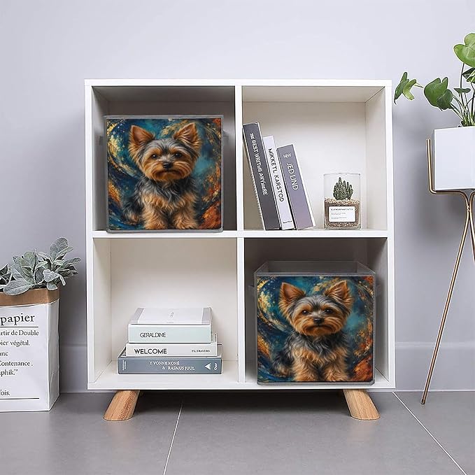 Yorkie Dog Art Print Storage Bin with Handles, Oxford Fabric Foldable Storage Cube Organizer for Clothes, Towels, Bedroom, Living Room, Home Organization