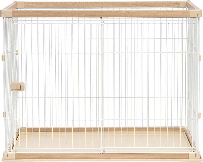 IRIS USA Large Tall Dog Crate, Dog Kennel Indoor with Sliding Door & Bottom Tray, Dog Cage, Wire Pet Pen, Stylish Wood-Like Trim, Light Brown