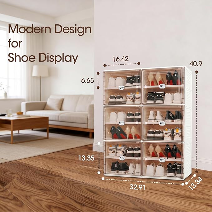 White Shoe Rack Organizer for 24 Pairs of Folding Design | Tool-free Assembly, Magnetic Clear Door, Anti-Tiping, Sneaker Storage, adjustable shelf, Folding Design, Garage, Entryway