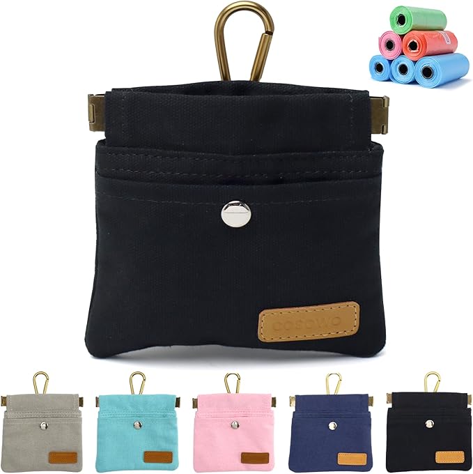 Dog Treat Pouch for Pet Training, Carabiner & Magnetic Buckle, Black | Hand Free Dog Training Treat Bag, Auto Closing Dog Walking Bag for Puppy Travel or Outdoor Use, Pet Feed Snack Reward Pocket