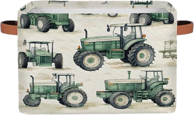 Farmhouse Tractor Truck Storage Boxes Theme Storage Nursery Baskets with Handle Closet Collapsible Organizer Shelf Bins for Book Cloth 15 X 11 X 9.5 IN