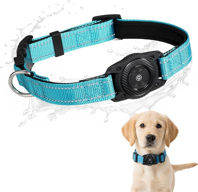 Air Tags Dog Collar, Waterproof Pet Collar with Air-Tag Chip for Apple Find My (iOS only) (SkyBlue, S)