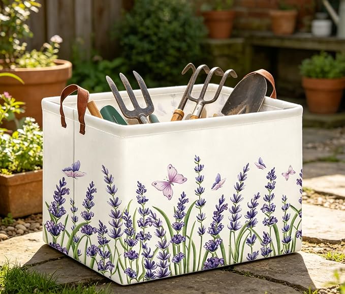 Rectangle Storage Basket with Handles,Collapsible Storage Bin,Books Box,Gift Basket(Lavender)