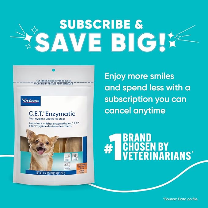 Virbac C.E.T.® Enzymatic Oral Hygiene Chews for Dogs, X Small - Plaque & Tartar Control - Single Layer Beefhide with Exclusive Dual-Enzyme System & Tasty Chicken Flavor - Easy to Give Dog Dental Chew