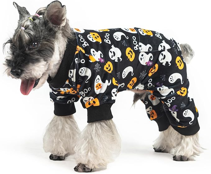 PUPTECK Soft Fleece Dog Pajamas for Small Medium Dogs, Dog Onesie Puppy Sweaters Clothes Jumpsuit Pjs, Cute Jammies Cat Coat Pet Costume Apparel, Halloween Black M