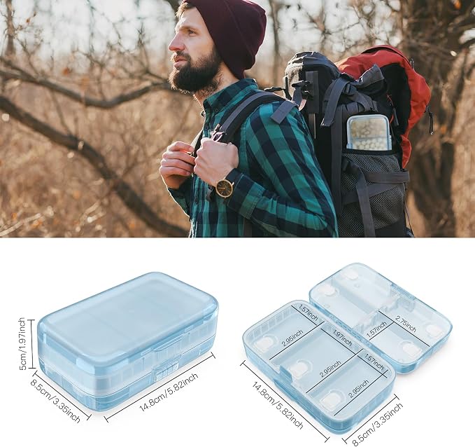 FYY Travel Pill Organizer, Large Weekly Medicine Pill Organizer-Blue | Airtight Moistureproof Medicine Case, Easy to Use, 8 Compartment Pill Box for Vitamins, Fish Oil, Supplements, Mini First Aid