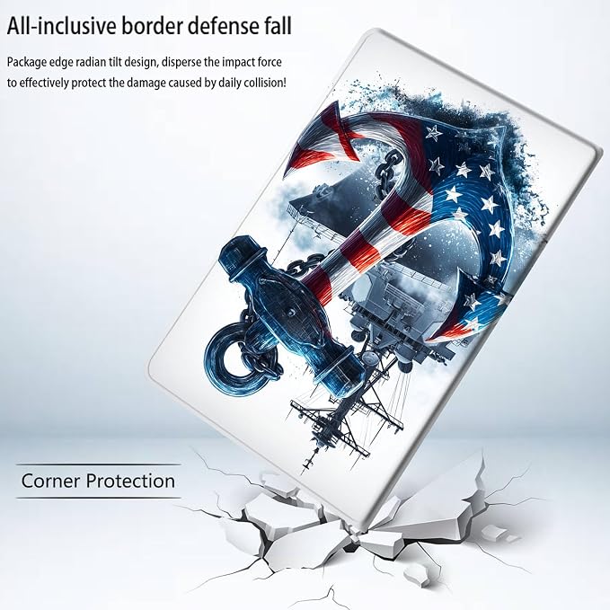 Bxgolkgd Tablet Case for Samsung Galaxy Tab S6 Lite 10.4 Inch (2024/2022/2020),Shockproof Stand Cover with Heat Dissipation,Auto Wake/Sleep Function,American Flag Anchor