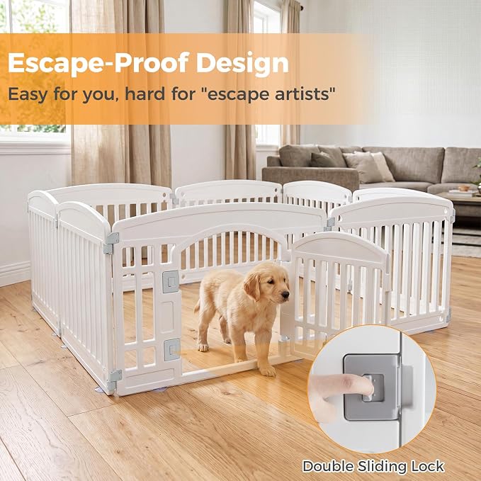 NEWBULIG 24 Inch 8 Panels Dog Playpen, Plastic Pet Play Pen Fence | Portable, Secure Locking Door, Indoor Outdoor Yard RV Camping, Small Medium Dogs, Black