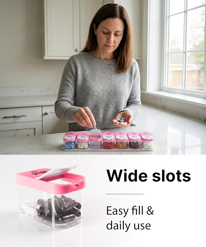 Extra Large Pill Organizer – Weekly Pill Box 7 Day AM PM for Big Vitamins & Supplements, Large Capacity Medication Dispenser with 7 Detachable Compartments, XL Pill Organizer 2 Times a Day