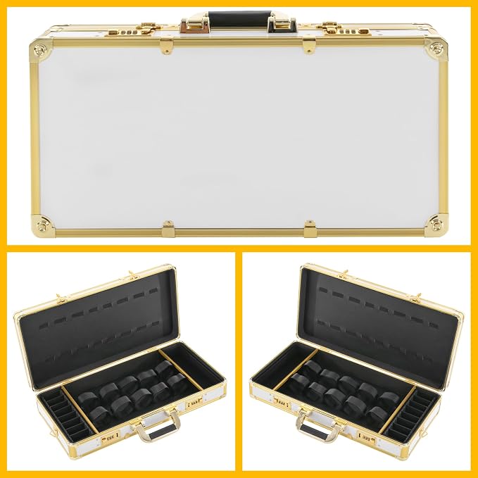 Barber Case, Professional Barber Carrying Case with Shoulder Strap & Combo Locks, Portable Hair Stylist Tool Box, Pet Beauticians Cutting Grooming Kit Storage Organizer, 21.65*10.63*4.33in White+Gold