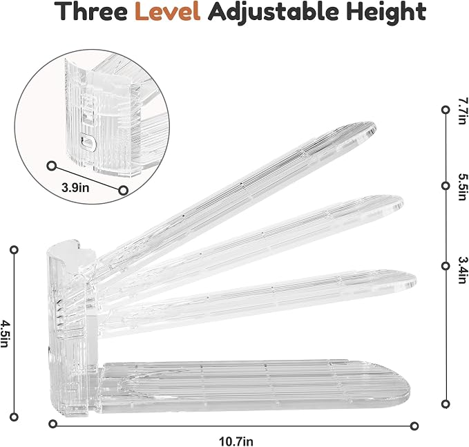 Shoe Stacker, Shoe Slot Organizer for Closet, Shoe Storage Rack | 12 Pack, Clear, 50% Space Saver, 3 Adjustable Height, Tool-Free Assembly, 30% Thicker, Superior Load Bearing