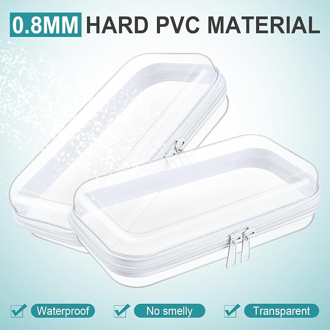 Ceenna 2 Pcs Clear Zipper Case Hard Shell Pouches,2 Slim Long | Multiple Sizes Plastic Makeup Bags Pencil Case Organizer Diaper Bag Pouches Clear Travel Toiletry Bag for Women