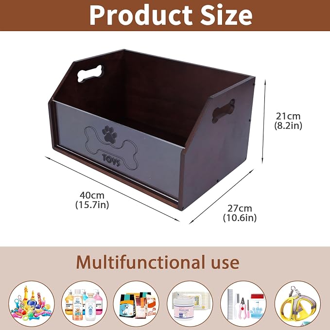 Pethiy Dog Toy Box,Wooden Pet Toy Storage Box, Pet Toy Organizer Basket | Toy bin for dogs large Dog Toy organizer pet toy storage for Collars and Pet Supplies,Living Room