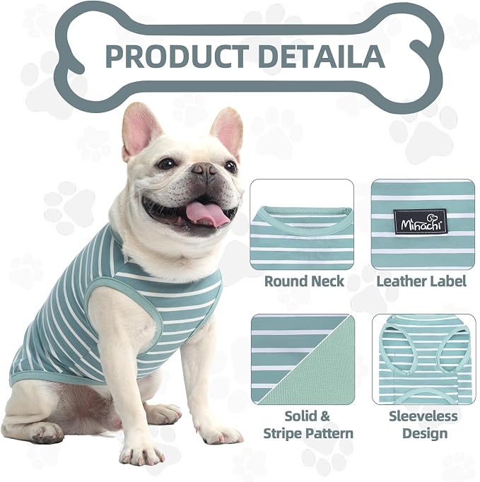 MIHACHI Dog Shirts Cotton Striped T-Shirt, Summer Pet Clothes for Small Dogs, 2-Pack Soft Puppy Apparel Cat Tee, Sleeveless Lightweight, Quick Dry, Breathable,Stretchy, Blue M