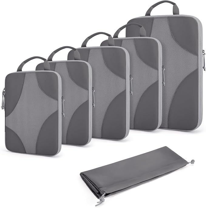 Bagsmart Compression Packing Cubes, Travel Bag Cruise Ship Essentials | Lightweight, Compressible Suitcase Organizer Set fit Standard Carry-On & Checked Luggage, 6 Set, 14 Set Washable Packing Bags
