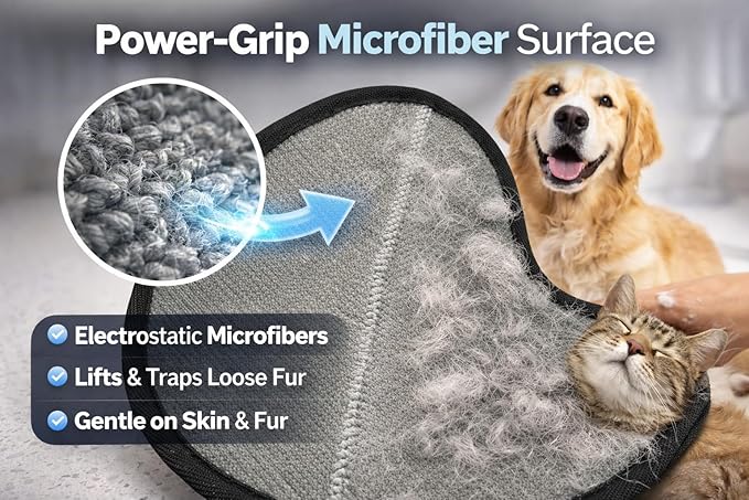 Pet Hair Removal Gloves 2 Pack – Reusable Dog & Cat Hair Remover for Furniture, Couch, Clothes & Car Seats – Electrostatic Fur Remover for Upholstery & Home Cleaning