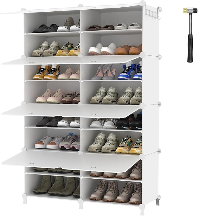 AWTATOS 8 Tiers Shoe Rack Organizer, 32 Pair Shoe Storage Cabinet, White | DIY Stackbale Plastic Shoe Organizer Shelves for Closet Entryway Hallway Bedroom