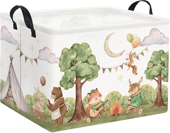 Rectangular Valentines Basket for Women Girls Storage Bin Organizer Box Shelf Room Decor(Camping Animal)
