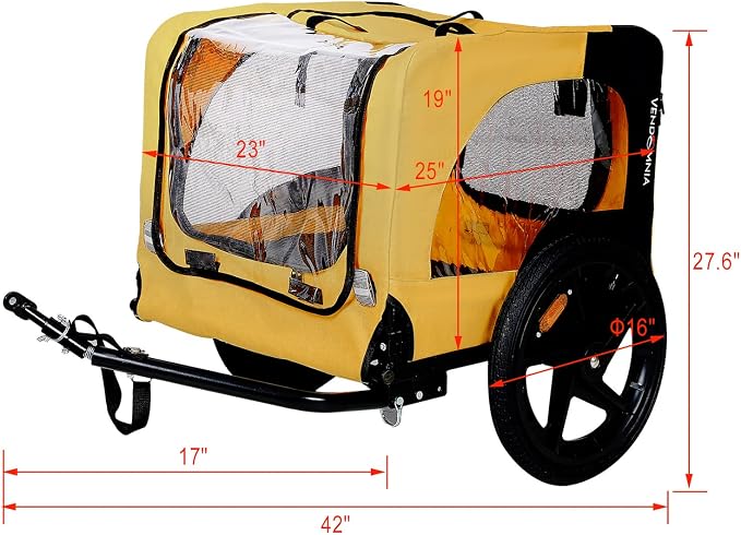 ZeHuoGe Pet Bike Trailer for Small to Medium Pets, Pet Cart Bicycle Wagon,23.62”x17.71” Roomy Cabin, Foldable & Portable, Universal Fit for 20”-29” Bikes